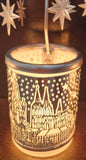 German Tealight Pyramid: Alpine Village under Stars