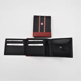 Swiss Leather Wallet - Black & Red Trifold