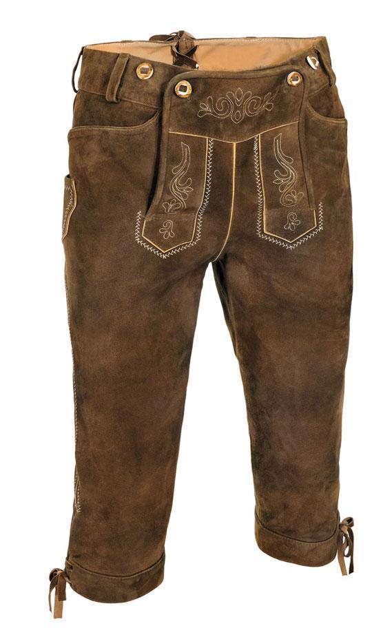 classic gear lederhose Alpen Schatz Men's Lederhosen Sebastian Knee Length Dk Brown Lederhosen / 52 (US 34" Waist)